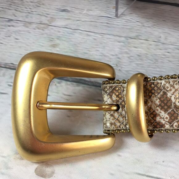Sandy Duftler Designs Leather Belt Womens Medium‎ Gold w/ White Reptile Pattern - Picture 2 of 10